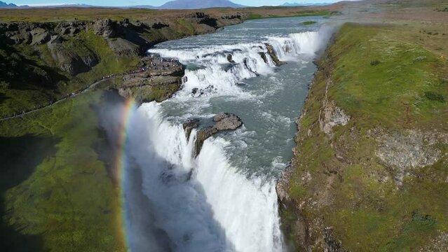 Gullfoss Falls and Hvita Canyon in Iceland during Summer - Aerial Drone View