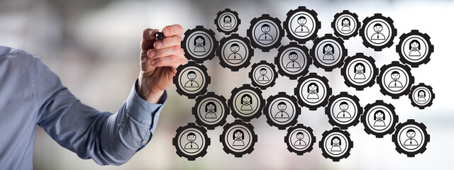 Teamwork concept drawn by a man