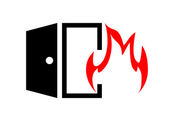 Black emergency exit door red fire escape sign warning icon flat vector design