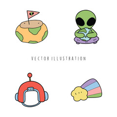 UFO and alien cartoon illustration