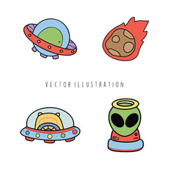UFO and alien cartoon illustration