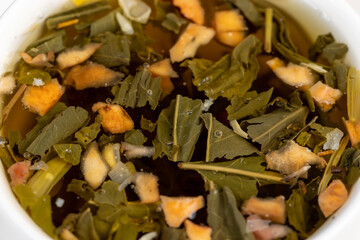 Brewed with hot water tea leaves of green tea