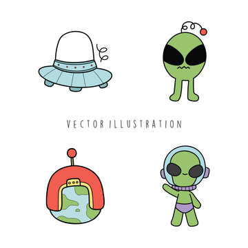 UFO and alien cartoon illustration