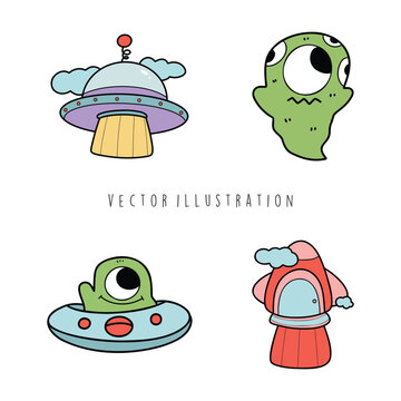 alien and UFO cartoon illustration