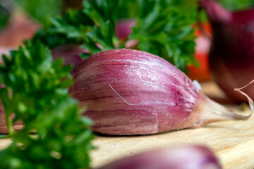 Garlic on the kitchen table during cooking