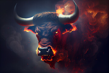 Bull head in flame - obrazy, fototapety, plakaty