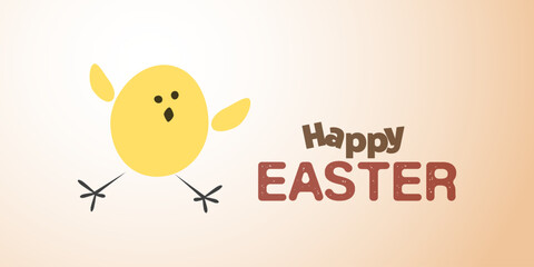 Funny Happy Easter Card with Cute Yellow Chick - Wide Scale Minimalist Holiday Greeting Card, Web or Invitation Design in Editable Vector Format