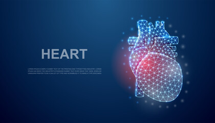 Heart 3d low poly symbol with pain center for landing page template. Heart pain, heart attack design illustration. Polygonal Organ illustration