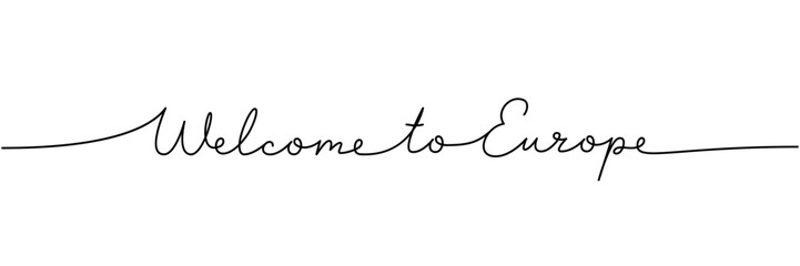 Welcome to Europe - word with continuous one line. Minimalist drawing of phrase illustration. Europe country - continuous one line illustration.
