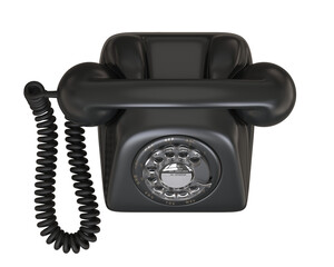 Vintage telephone top view. Old telephone with rotary dial isolated. Png transparency