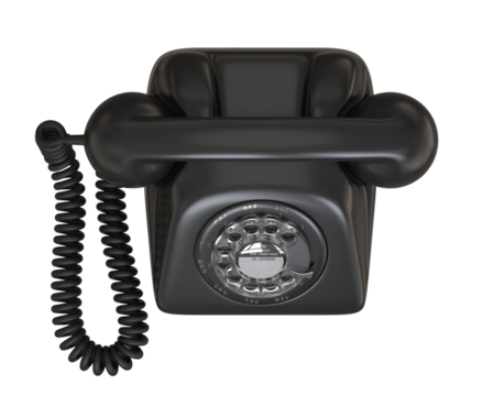 Vintage telephone top view. Old telephone with rotary dial isolated. Png transparency