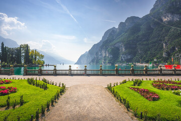 Public park gardens on the lake Garda. Riva del Garda, Italy