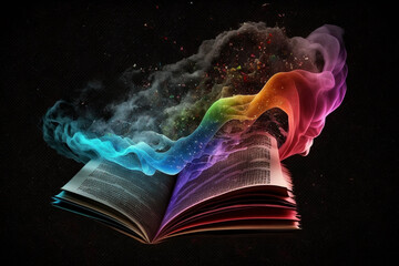 Musical notes from an ancient book of songs on open book background.Generative AI.