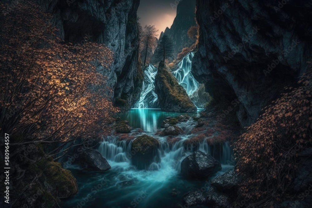 Canvas Prints Magical waterfall in Bavaria. Generative AI