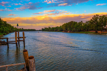 Colorful sunset over Murray river in Mildura, Australia