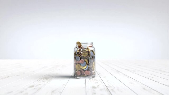 A tree grows on a coin in a glass jar, Money saving concept.
