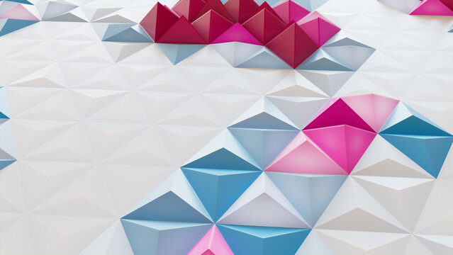 White, Blue and Pink Geometric Surface with Tetrahedrons. High Tech, Vibrant 3d Banner.