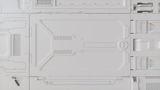 Futuristic 3D Render. Technology Wallpaper with White, Science Fiction Hardware.