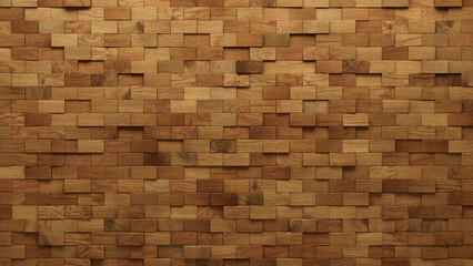 Timber, Soft sheen Wall background with tiles. Wood, tile Wallpaper with Rectangular, 3D blocks. 3D Render