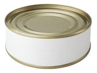 Small tin can with blank label isolated on transparent background