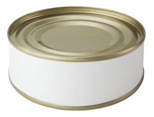 Small tin can with blank label isolated on transparent background