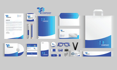 Grow your Business. Stationery templates are set in blue color.