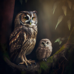 Owl and Baby Owl. Generative AI