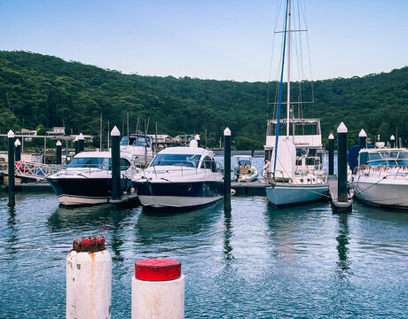 Seascape with boats on the water in the small resort town of Killcare on the Central Coast, NSW, Australia.