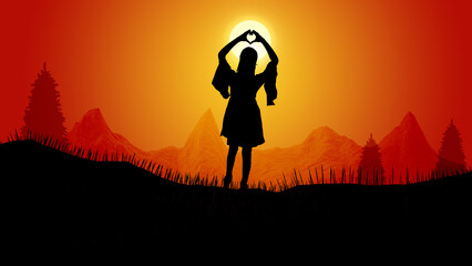 Love hearts wallpaper ,silhouette of a person in the mountains