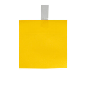 Yellow paper note glued with plastic tape for mockups