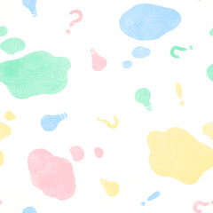 Speech bubbles in pop pastel colors, thinking seamless background cute hand drawn watercolor illustration / ポップなパステルカラーの吹き出し、考え中のシームレス背景 かわいい手描きの水彩イラスト