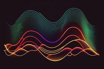 3d rendering, abstract background of colorful neon wavy line glowing in the dark