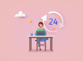 Call center, online customer support. Contact Us Customer Service For Personal Assistant Service, Person Advisor and Social Media Network. 3D Web Vector Illustrations.