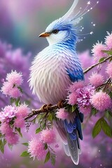 Obraz premium blue bird on flower, colorful, fantasy, beautiful, generative AI