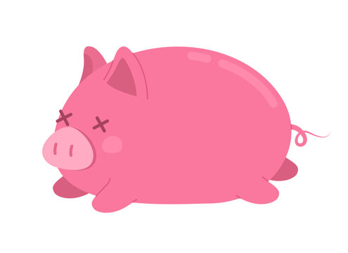 Failed piggy semi flat color vector character. Scared pig creature. Editable animal. Full sized cute sticker on white. Simple cartoon style spot illustration for web graphic design and animation