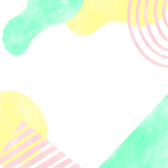 Pop pastel color geometric pattern square background Cute hand drawn watercolor illustration / ポップなパステルカラーの幾何学模様のスクエア背景 かわいい手描きの水彩イラスト
