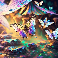 Bellissime farfalle brillanti colorate che volano. 