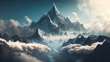 mountains and clouds