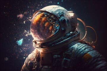 Fototapeta na wymiar Astronaut in outer space. Spaceman with starry and galactic background Generative AI