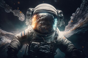 Fototapeta na wymiar Astronaut in outer space. Spaceman with starry and galactic background Generative AI