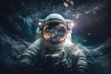 Astronaut in outer space. Spaceman with starry and galactic background Generative AI