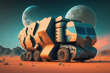 portentous image of futuristic cargo truck of future against space backdrop, created with generative ai - obrazy, fototapety, plakaty