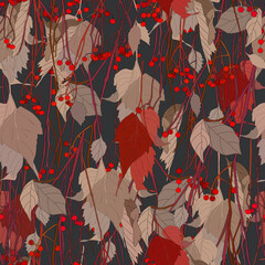 Seamless pattern with floral pattern in dark colors.