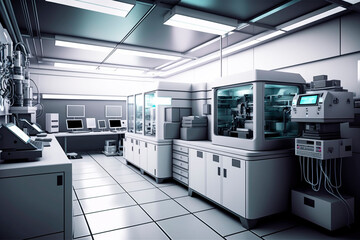 A modern medical scientific research laboratory of viruses, drugs and vaccines, generative ai
