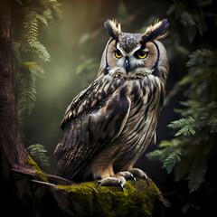 Owl At Forest. Generative AI