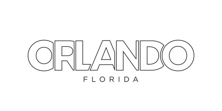 Orlando, Florida, USA Typography Slogan Design. America Logo With Graphic City Lettering For Print And Web.