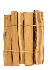 A bundle of firewood tied with a rope. On a white background