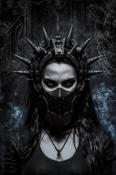 Dark poster and banner design with copy space for text and logos. Useful for concerts or venues. Gothic, EBM, EDM, Industrial, Electro or similar. Created with Generative AI