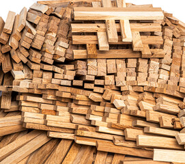 Lots of rectangular wooden sticks. Wooden constructor.