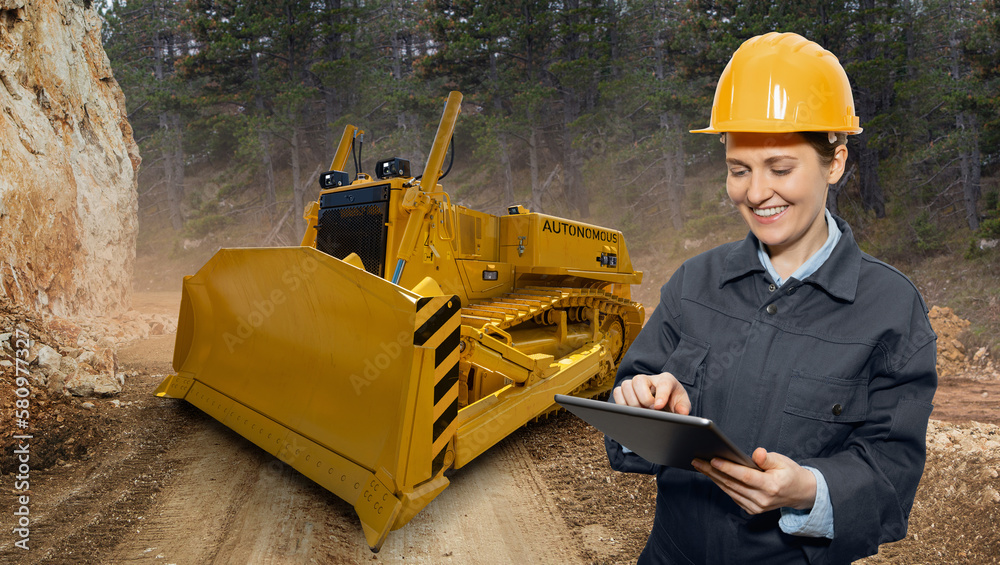 Aufkleber wonan engineer programs autonomous bulldozer using digital tablet